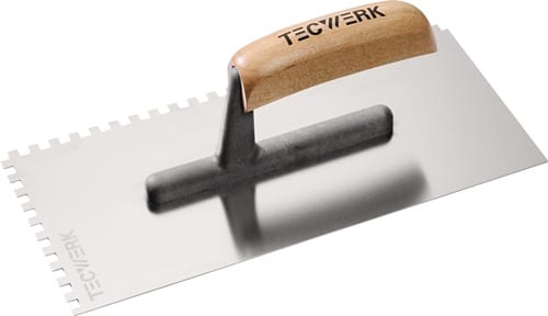 TECWERK Glättekelle L.280mm B.130mm Zahn 6x6 rostfr.m.H-Heft VA S.0,7mm TECWERK