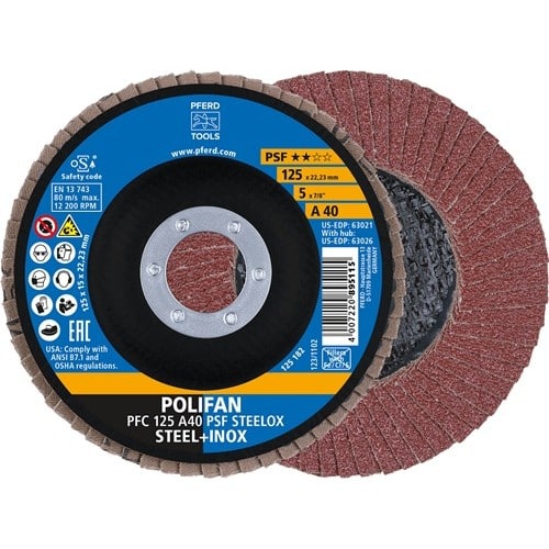 PFERD TOOLS Fächerscheibe POLIFAN A PSF STEELOX D.125mm K.40 kon.Stahl/INOX NK PFERD