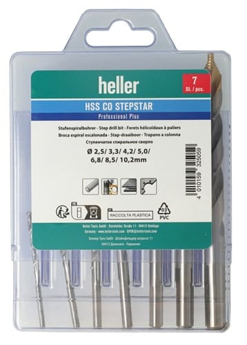 HELLER Metallbohrer-Set DIN 338 Stepstar D.2,5-10,2 HSS-Co TiN 7-tlg.Multibox HELLER