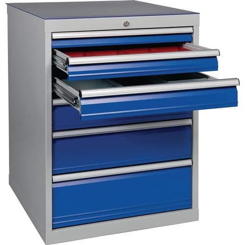 BEDRUNKA+HIRTH Schubladenschrank H1019xB705xT736mm lichtgrau/signalblau 6 Schubl.BEDRUNKA+HIRTH