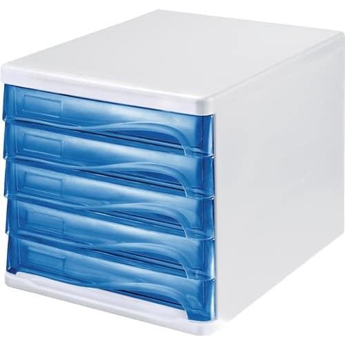 HELIT Schubladenbox 5 Schubl.weiß/blautransparent Ku.H245xB265xT340mm HELIT