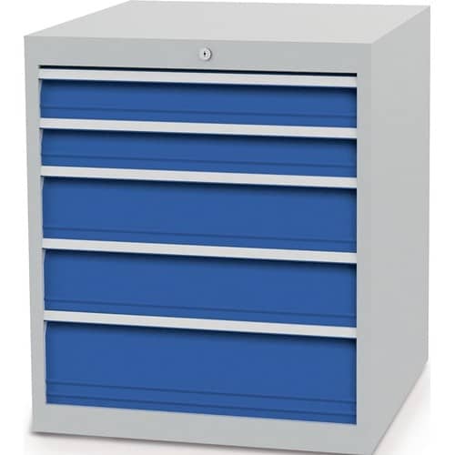 BEDRUNKA+HIRTH Schubladenschrank H819xB705xT736mm lichtgrau/signalblau 5 Schubl.Voll.Bedrunka