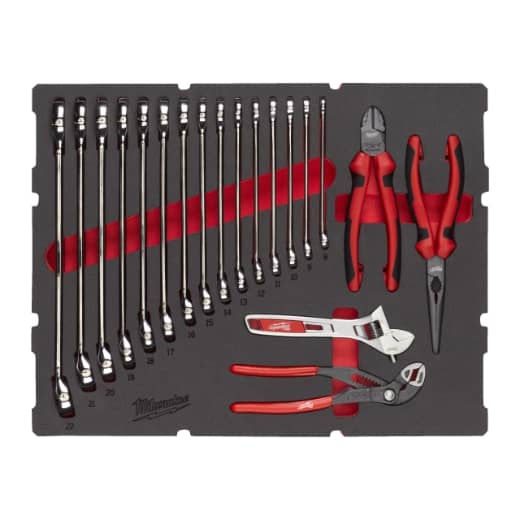 MILWAUKEE 19-teilige Einlage für PACKOUT Koffer mit Schubladen PACKOUT Ringmaulschlüssel und Zangen Einlage