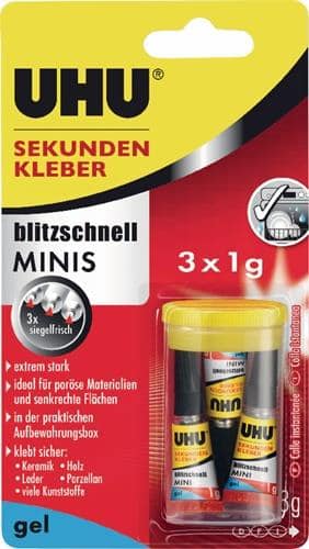 UHU Sekundenkleber blitzschnell SUPERGEL 3x 1g farblos Tube UHU