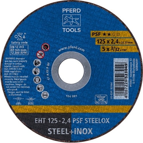 PFERD TOOLS Trennscheibe PSF STEELOX D125x2,4mm ger.INOX Bohr.22,23mm PFERD