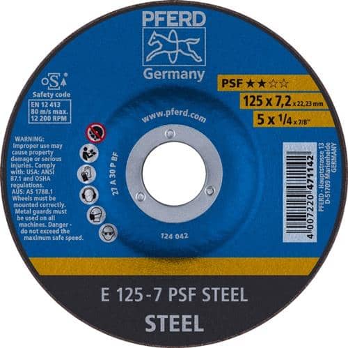 PFERD TOOLS Schruppscheibe PSF STEEL D125xS7,2mm gekr.STA Bohr.22,23mm PFERD