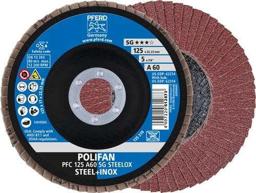 PFERD TOOLS Fächerscheibe POLIFAN A SG STEELOX D.125mm K.60 kon.INOX NK PFERD
