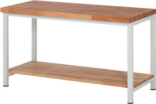RAU Werkbank Classic B1500xT700xH840mm Buche massiv lichtgrau 1 Ablageboden