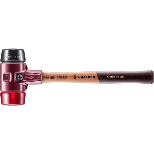 HALDER Schonhammer SIMPLEX L.405mm Kopf-Ø 60mm mittelh./hart HO Gum.schw./Plastik rot