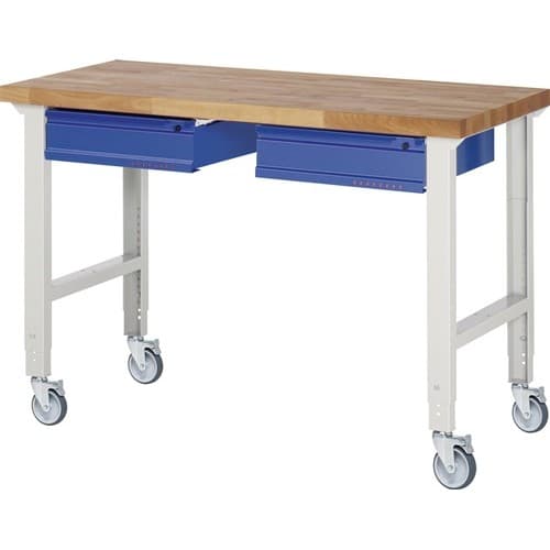 TECWERK Werkbank B1500xT700xH950-1000mm Buche massiv lichtgrau/blau 2Schubl.TECWERK