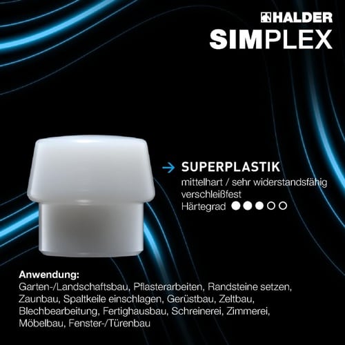 HALDER Schonhammerkopf SIMPLEX Kopf-Ø 50mm Superplastik weiß mittelh.HALDER