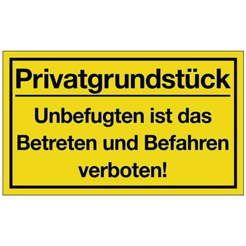 Hinweiszeichen Privatgrundstück L400xB250mm gelb schwarz Ku.