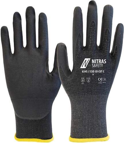 NITRAS Schnittschutzhandschuhe ESD 3D CUT C Gr.10 anthrazit/schwarz EN 388 PSA II