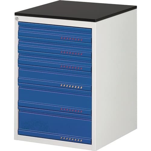 TECWERK Schubladenschrank BK 650 H820xB580xT650mm lichtgrau/blau 6Schubl.Einfach.TECWERK