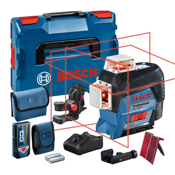 BOSCH Linienlaser GLL 3-80 C, mit 1 x 2.0 Ah Li-Ion Akku, Laser-Empfänger LR 7, L-BOXX