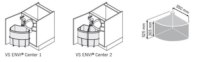 Einbau-Abfallsammler Set, ENVI-Center 2, 400er, 2x9 l, weißaluminium RAL 9006 Vauth Sagel
