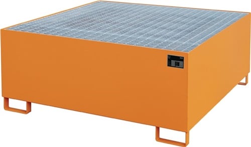 BAUER Auffangwanne Auffangvol.1000l L1460xB1460xH620mm Stahlbl.m.Gitterrost gelborange