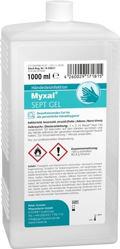 MYXAL Handdesinfektionsgel MYXAL® SEPT GEL 1l parfüm-/farbstofffrei Hartflasche MYXAL