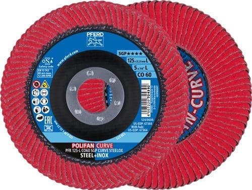 PFERD TOOLS Fächerscheibe POLIFAN CO SGP CURVE STEELOX D.125mm K.60 CURVE INOX/Stahl L PFERD
