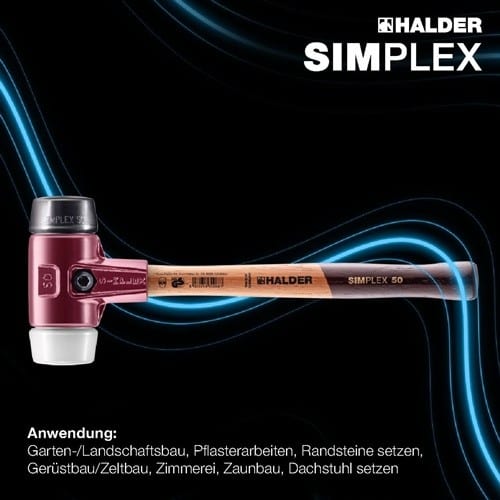 HALDER Schonhammer SIMPLEX L.330mm Kopf-D.40mm mittelh.HO Gum.schwarz/Superplast. weiß