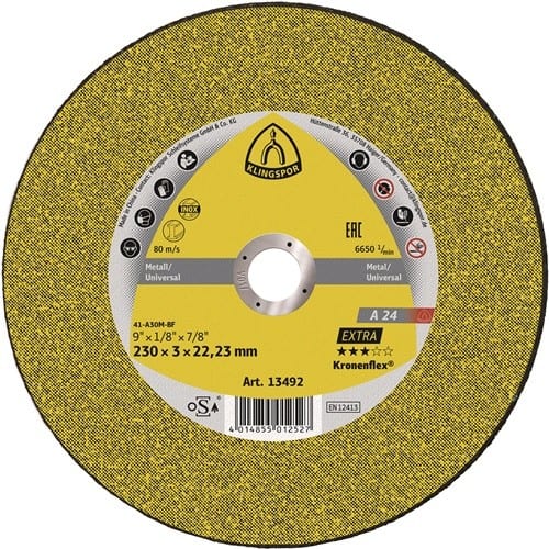 KLINGSPOR Trennscheibe A 24 Extra D230x3mm ger.STA Bohr.22,23mm KLINGSPOR