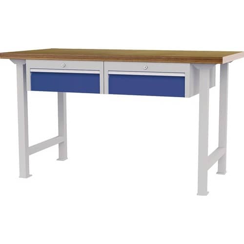 Nordwest Werkbank B1500xT750xH790-1140mm Buche-Multiplex lichtgrau/signalblau 2Schubl.