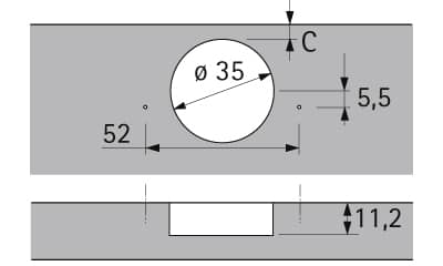 HETTICH Intermat Dicktürscharnier, Türdicke bis 32 mm (Intermat 9936), einliegend, zum Anschrauben (-), 73921