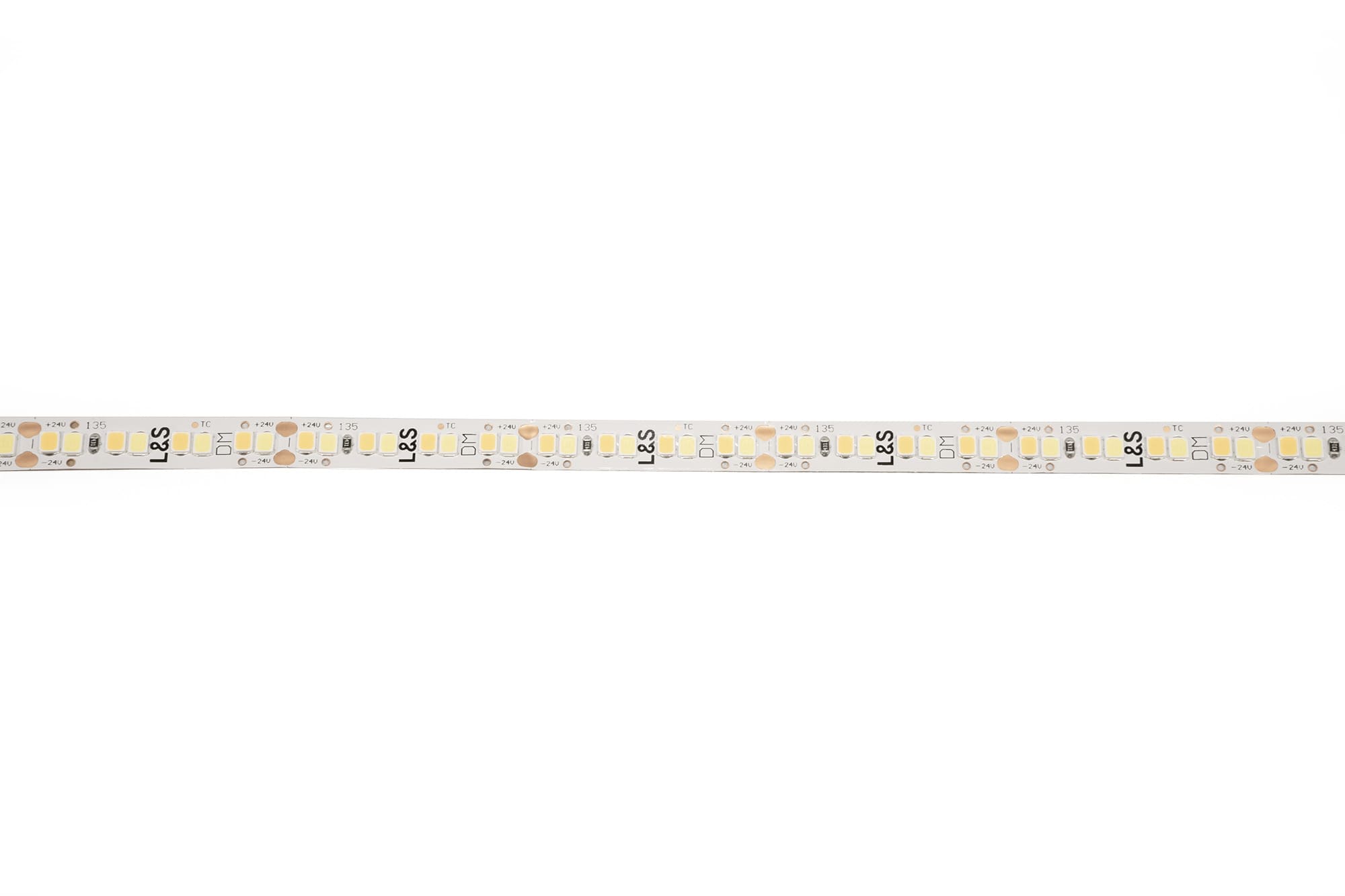 L&S LED-Band HE 112+112LEDs/m (2835), 2700-6500K, 4+4LEDs/35,7mm, 24DC, 4W/m, 8mmx5m, mit 2x Anschlussltg. 2000mm, white PCB, IP20,