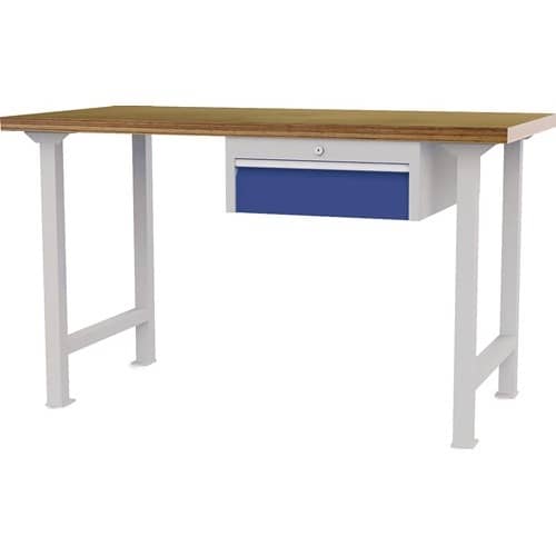 Nordwest Werkbank B1500xT750xH790-1140mm Buche-Multiplex lichtgrau/signalblau 1Schubl.