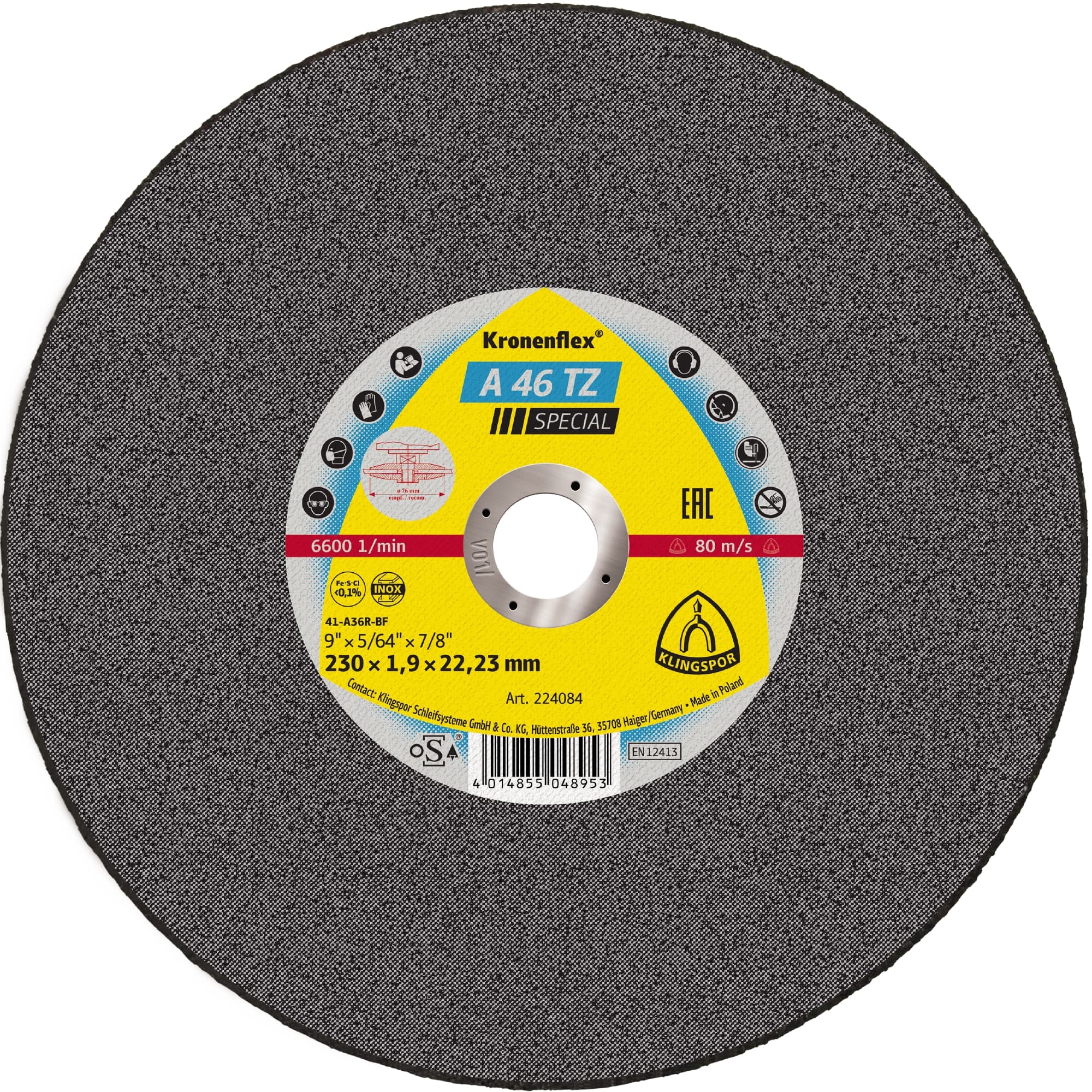 KLINGSPOR Trennscheibe INOX A 46 TZ Special, 230 x 1,9 x 22,23 mm gekröpft, 230 x 1,9 x 22,23