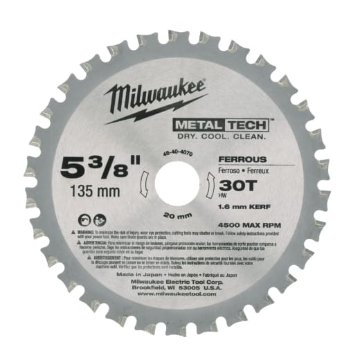 MILWAUKEE 135/20 mm Z30 Kreissägeblatt für Metall-Handkreissägen