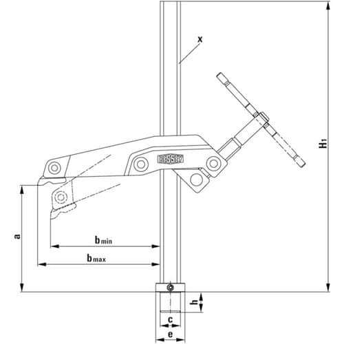 BESSEY Spannelement TW28GRS30-12 m.Greifarm max.300mm f.Bohrungs-D.28mm BESSEY
