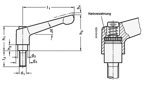 GANTER Verstellbarer Klemmhebel GN 300 d1 M 12mm l1 92mm IG GANTER