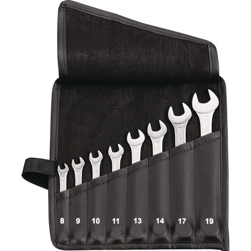 TECWERK Ringmaulschlüsselsatz 8-tlg.SW 8-19mm Form A CV-Stahl in Rolltasche TECWERK