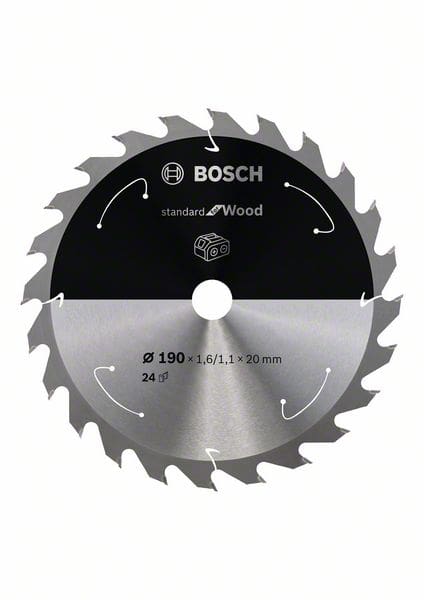 BOSCH Akku-Kreissägeblatt Standard for Wood, 190 x 1,6/1,1 x 20, 24 Zähne