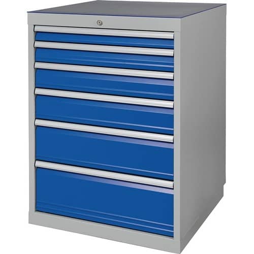 BEDRUNKA+HIRTH Schubladenschrank H1019xB705xT736mm lichtgrau/signalblau 6 Schubl.BEDRUNKA+HIRTH