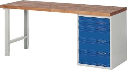 TECWERK Werkbank Ser.BK 650 B2000xT700xH840mm Buche massiv grau/blau 5 Schubl.TECWERK