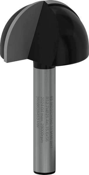 BOSCH Hohlkehlfräser 6 mm, R1 12,7 mm, D 25,4 mm, L 15,6 mm, G 49 mm