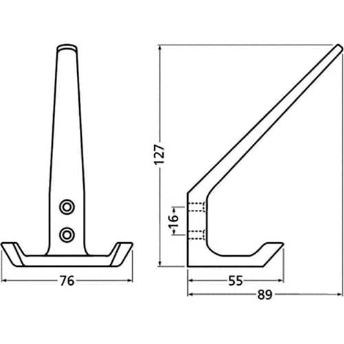 HERMETA Huthaken 0032 2 Hak.A.89mm Alu.ku.-besch.schwarz H.127mm