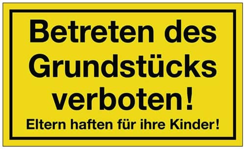 Hinweiszeichen Grundstück betreten verboten L250xB150mm gelb schwarz Ku.