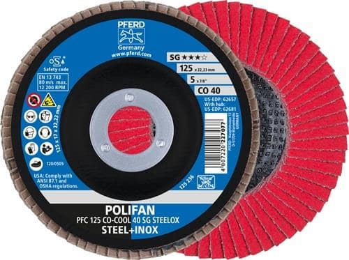 PFERD TOOLS Fächerscheibe POLIFAN CO-COOL SG STEELOX D.125mm K.40 kon.INOX CO