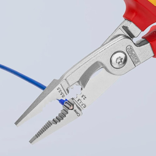 KNIPEX Elektroinstallationszange L.200mm VDE verchr.Mehrkomp.-Hüllen o.Öffnungsf.KNIPEX