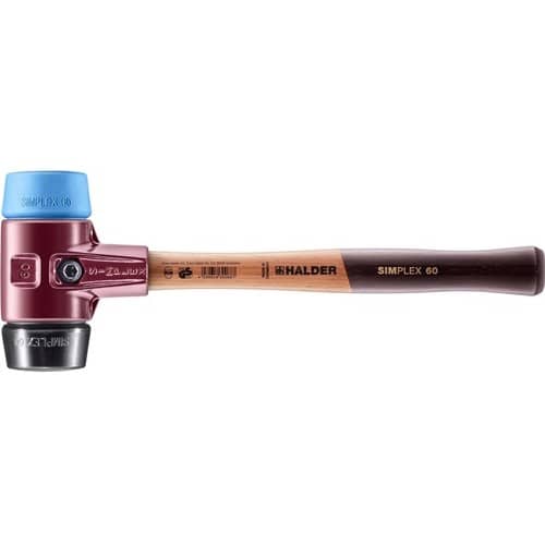 HALDER Schonhammer SIMPLEX L.405mm Kopf-D.60mm weich/mittelh.HO TPE-soft blau/Gu.schw.