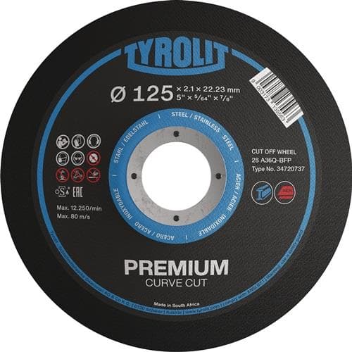 TYROLIT Trennscheibe PREMIUM CURVE CUT D125x2mm 28 Bohr.22,23mm TYROLIT