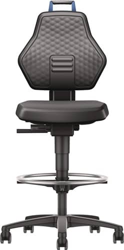 TECWERK Arbeitsdrehstuhl Rl.+Fußring Kunstleder schwarz Grifffarbe blau 580-860mm TW