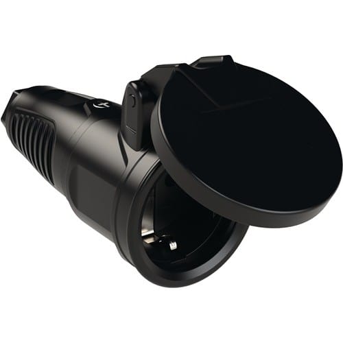 JÄGER DIREKT Schutzkontaktkupplung 10-/16 A 250 V schwarz IP54 Vollgummi,m.Federklappdeckel