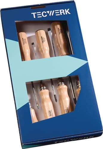 TECWERK Schraubendrehersatz 7-tlg.Schlitz/PH/Aufreiber Holzgr.Rundklinge m.6-Kt-Ansatz