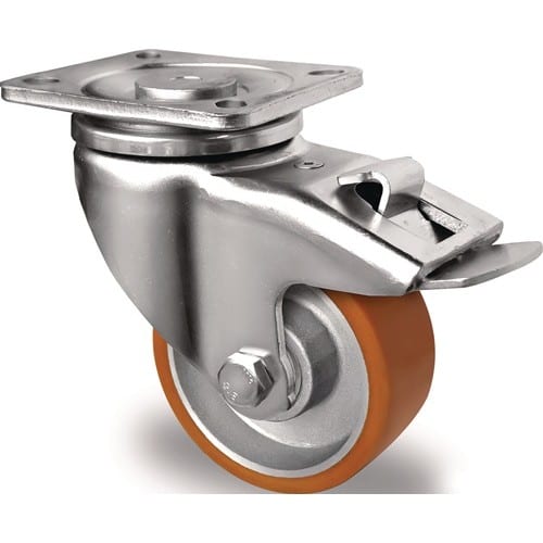 TECWERK Lenkrolle D.80mm Trgf.180kg m.Festst.PU Platte L100xB85mm Rl.braun TECWERK