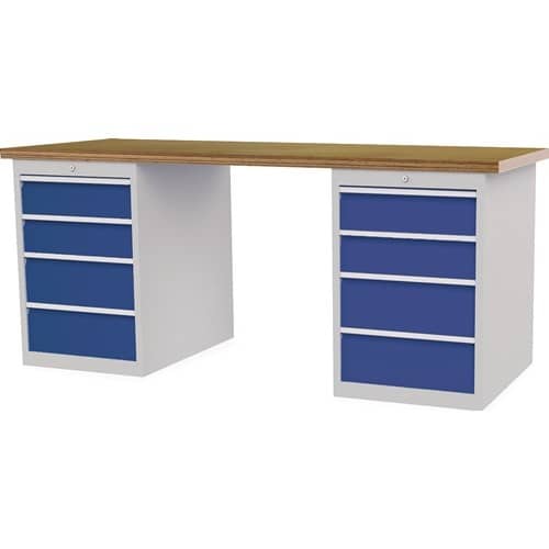 Nordwest Werkbank B2000xT750xH859mm Buche-Multiplex lichtgrau/signalblau 8Schubl.