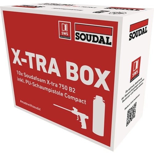 SOUDAL 1K-Pistolenschaum SOUDAFOAM X-TRA Box 10 Dosen+PU-Schaumpistole B2 Krt.